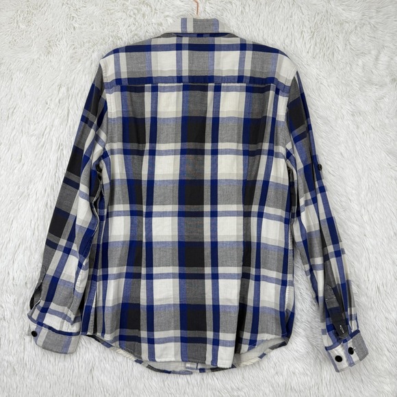 Express Flannel Shirt Mens‎ Medium Fitted Plaid Button Down Long Sleeve Casual - Picture 2 of 8